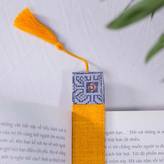 Vindigo yellow hemp tribal pattern bookmark front view
