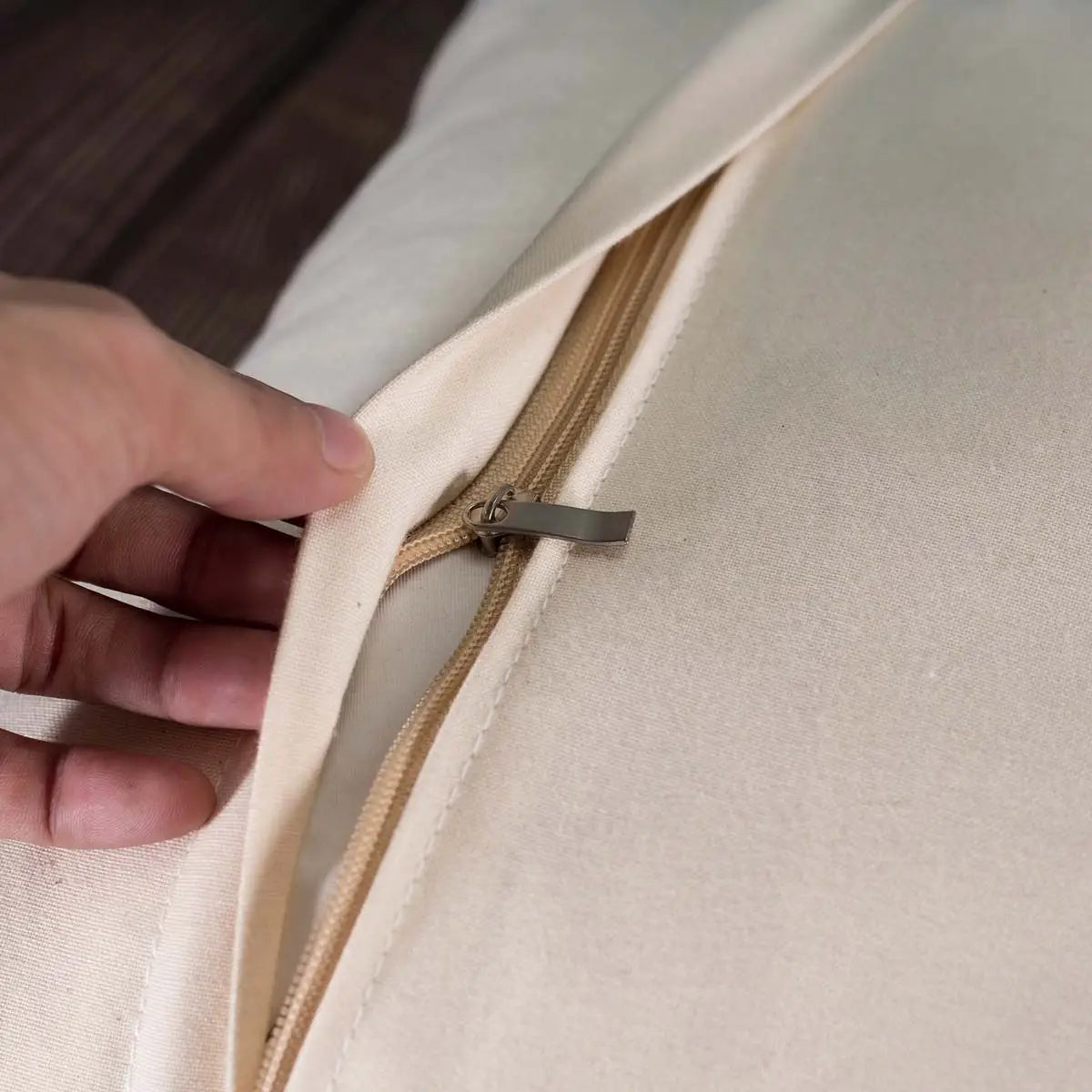 Vindigo beige cotton cushion cover plain back with zipper opening