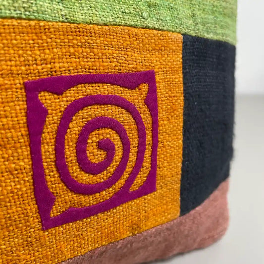 Pink pattern on orange patch - Hemp crossbody bag