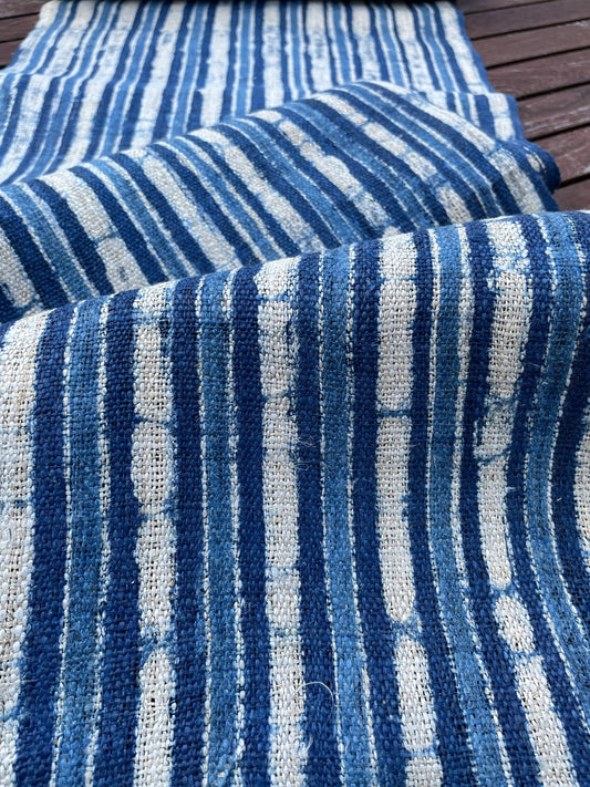<tc>Handvävt hampatyg – indigo batik med H’mong-mönster i blått och vitt</tc>