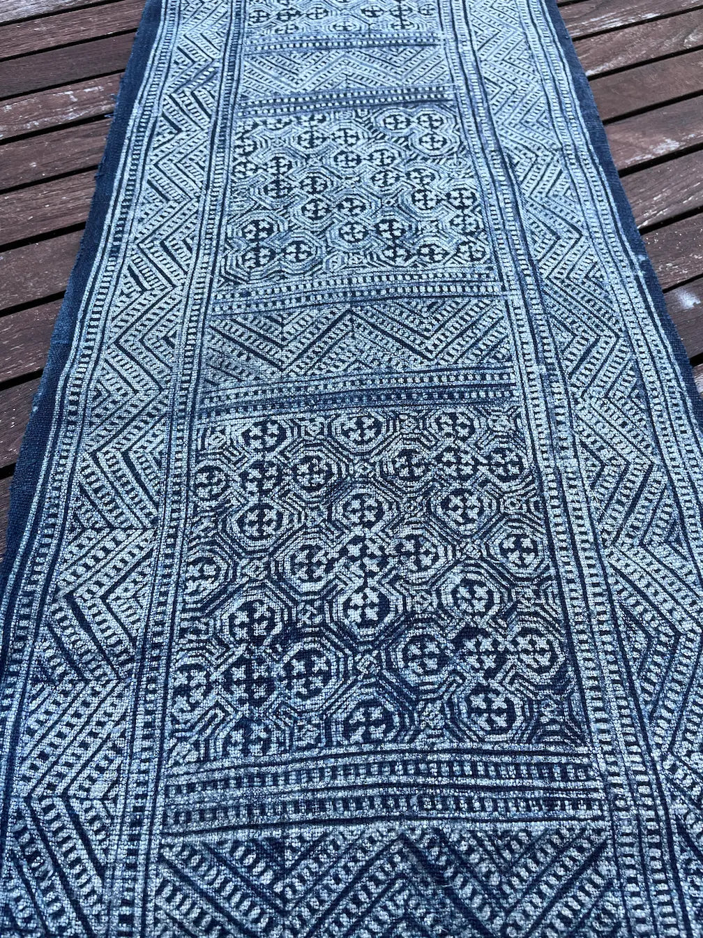 Traditional H'mong pattern, handwoven hemp, batik indigo