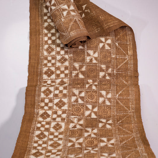 Handwoven hemp fabric, BROWN dyeing yam, H'mong sun and flower pattern
