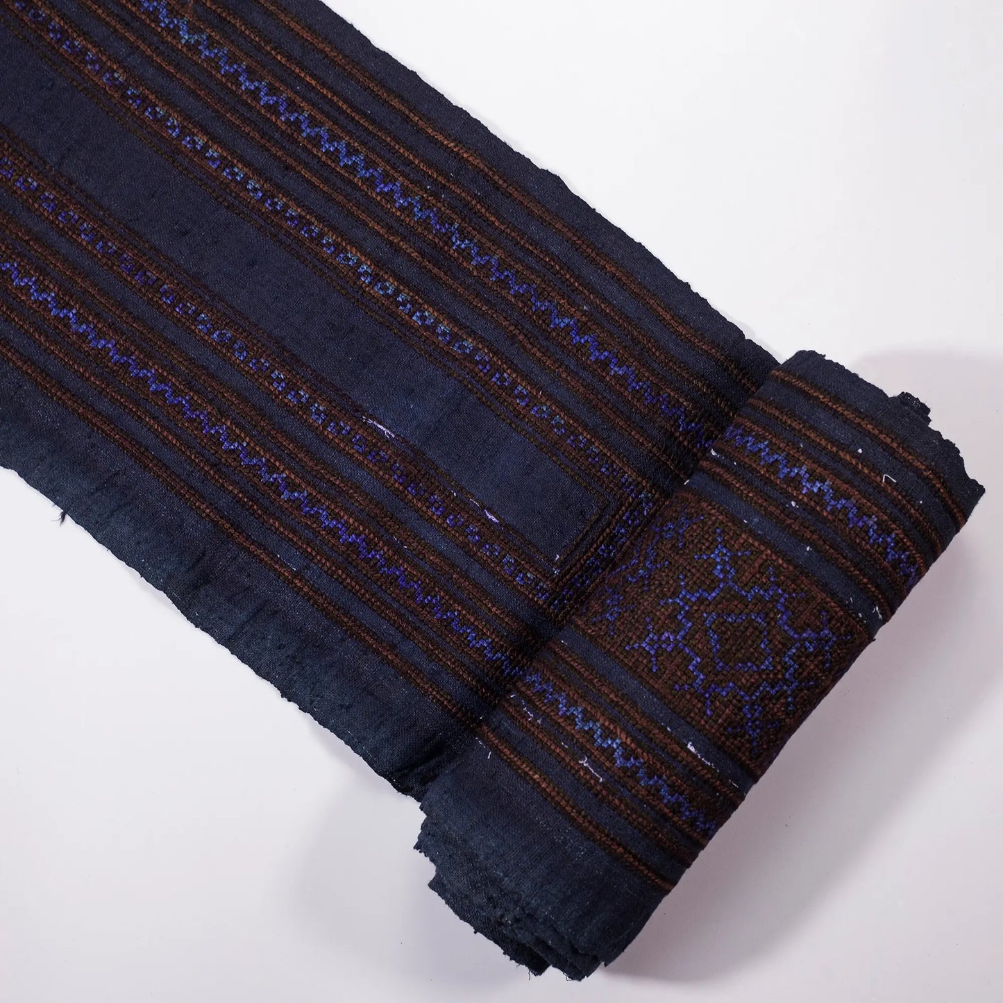 Vintage cross-stitch embroidery roll with shining brown and deep purple thread
