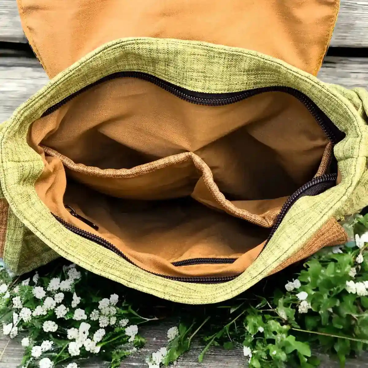 Vindigo crossbody bag yellow embroidered batik sun inside detail