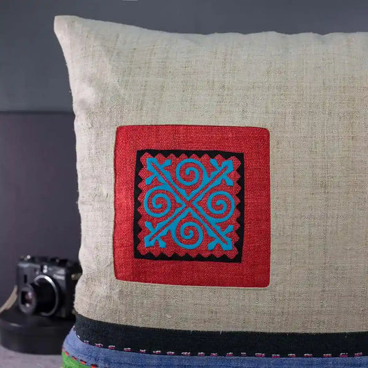 Vindigo cushion cover beige embroidered geometric front display