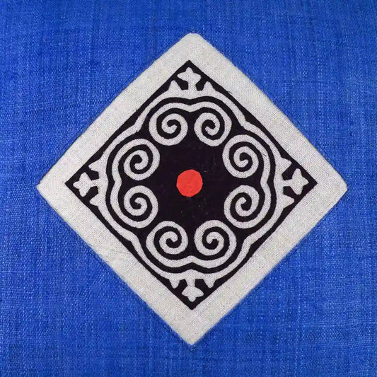 Vindigo cushion cover blue embroidered spiral dot embroidery close-up