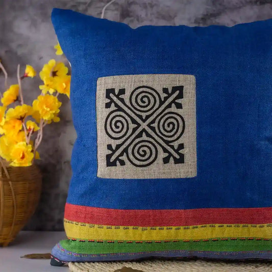 Vindigo cushion cover blue embroidered spiral front display