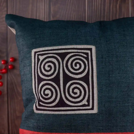 Vindigo cushion cover dark blue embroidered spiral embroidery detail