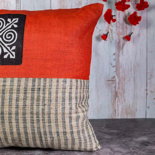Vindigo cushion cover orange beige hemp spiral side close view