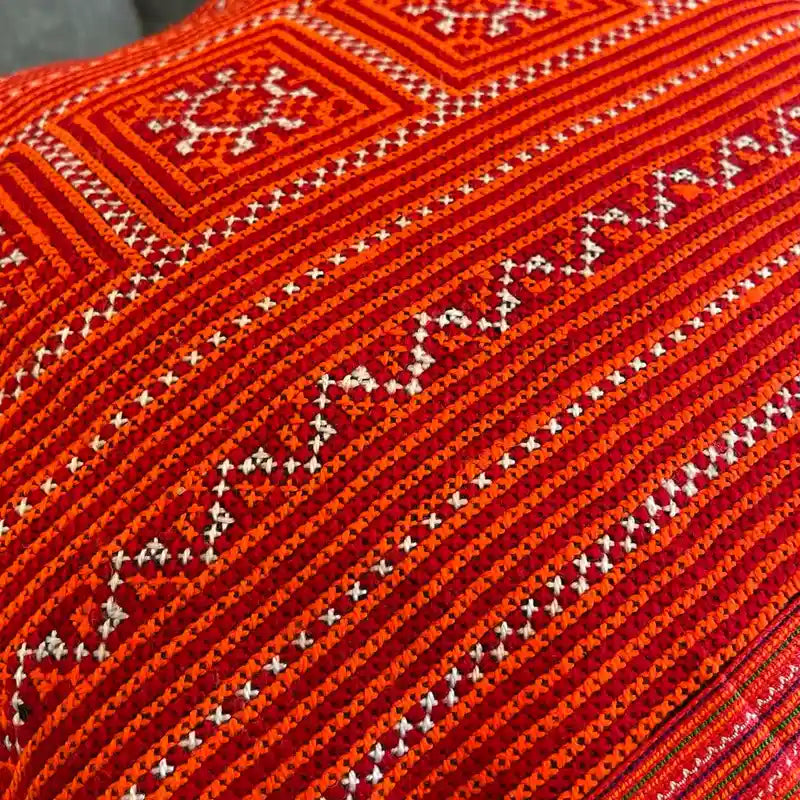 Vindigo cushion cover red ethnic embroidered fabric detail