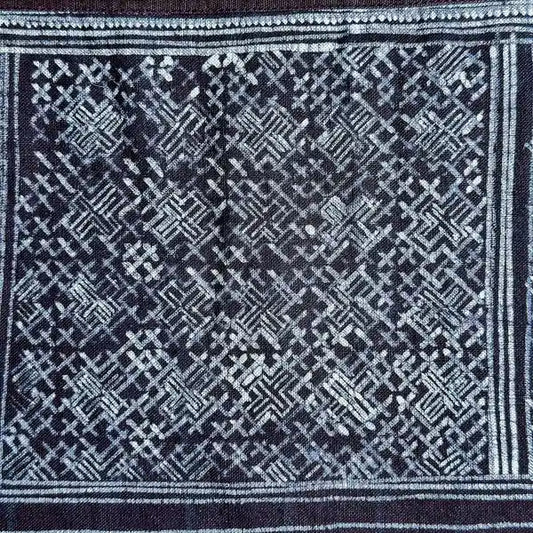Mörkbrun randig autentisk H'mong batik på bomull - återvunnet tyg