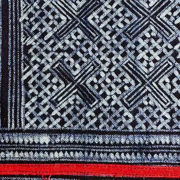 Red stripes authentic H'mong batik on cotton - recycled fabric