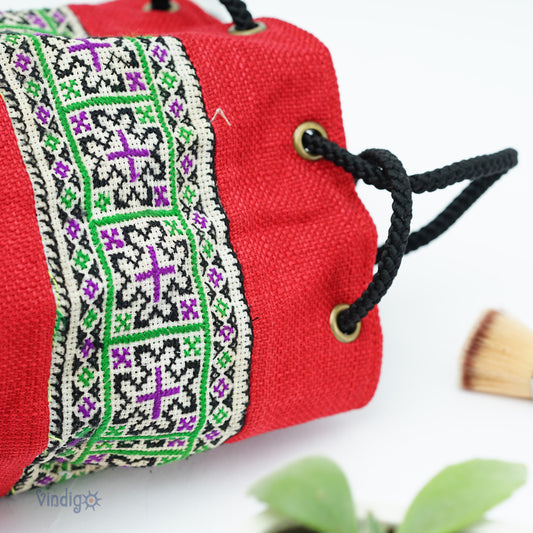 Röd Mini Hemp Toy Bag – Green Tribal Pattern