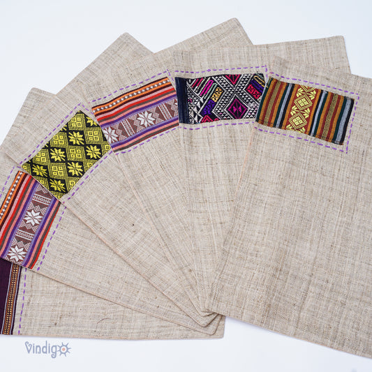 Handwoven Hemp Placemat – Beige & Hand-Stitched Patch (30x45 cm)