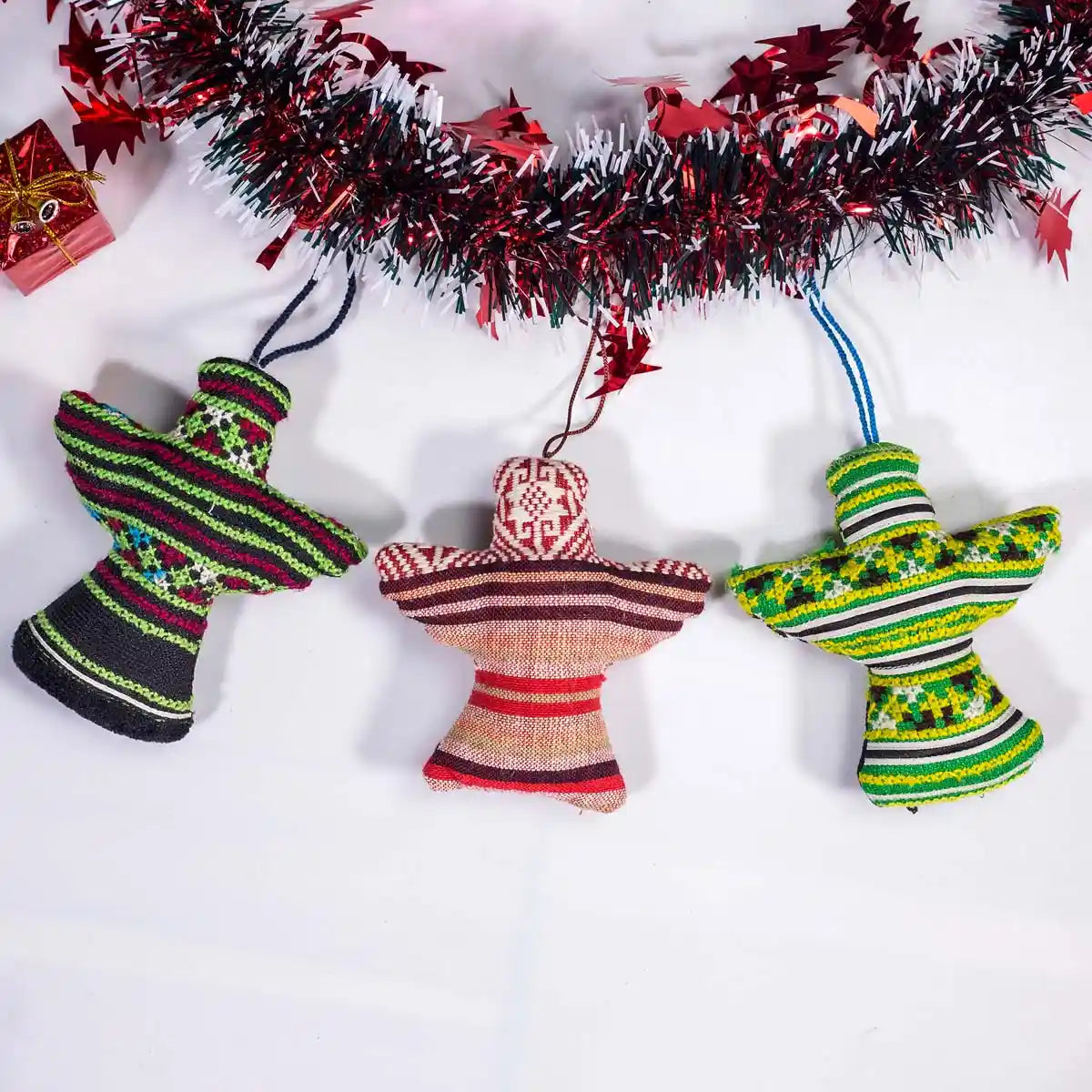Vindigo handmade multicolor tribal embroidered ornaments under Christmas garland