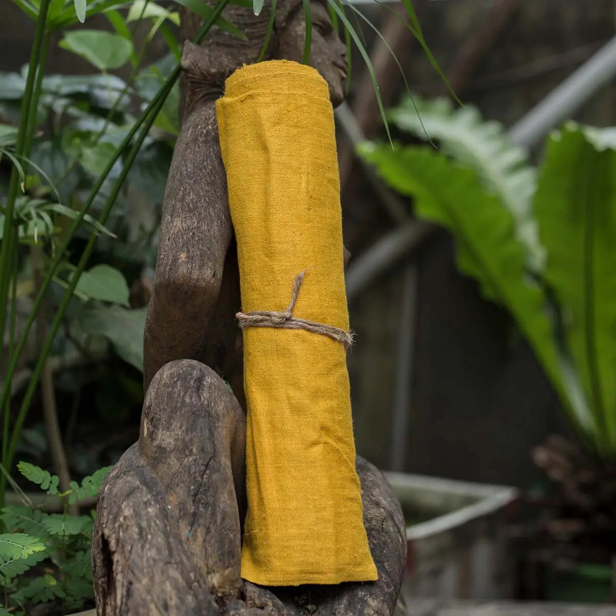Vindigo yellow hemp fabric folded side view
