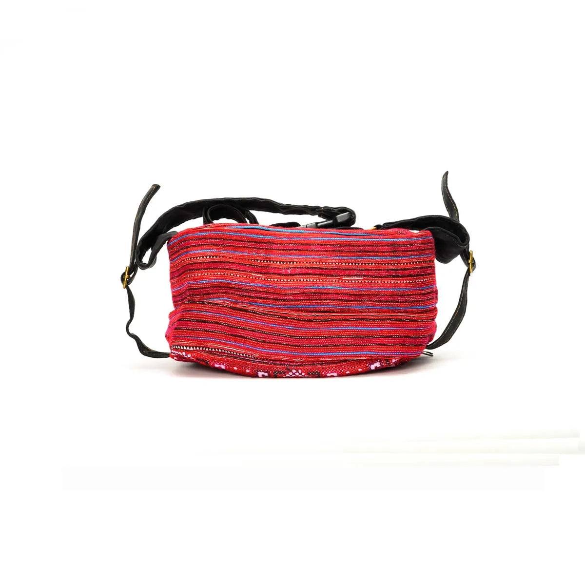Vindigo red striped waist bag with H’mong embroidery side view