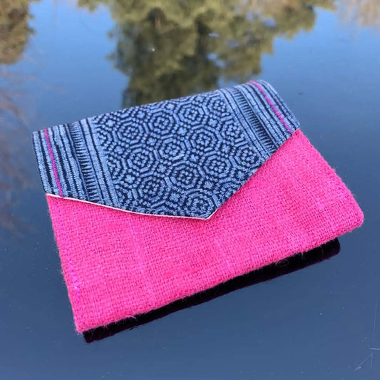 Vindigo pink hemp wallet with circular batik flap