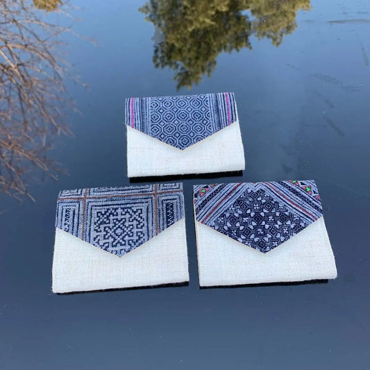 Vindigo hemp wallets with unique batik flap patterns