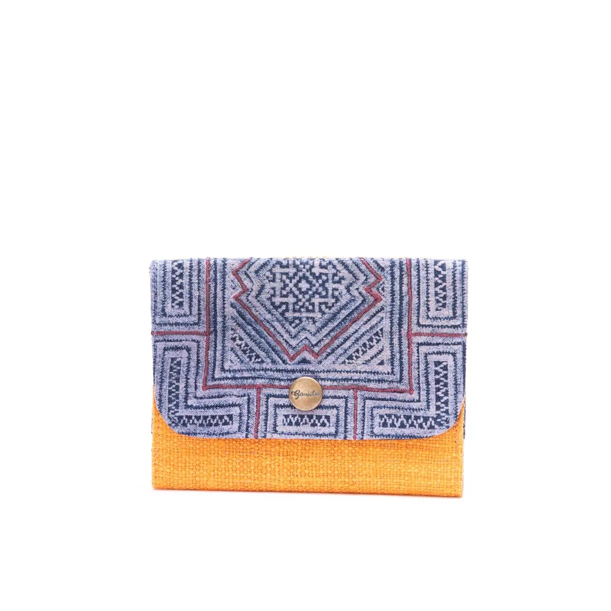 Vindigo blue indigo batik cardholder with yellow hemp base front view