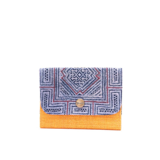 Vindigo blue indigo batik cardholder with yellow hemp base front view