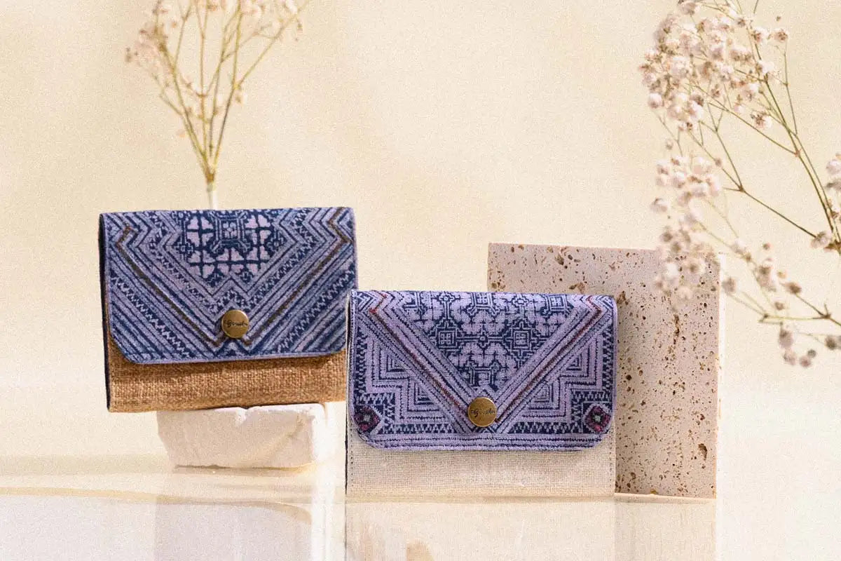 Vindigo handmade white hemp batik cardholders in natural decor setting