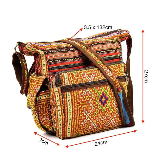 Vindigo multicolor hemp tribal bag with size measurement