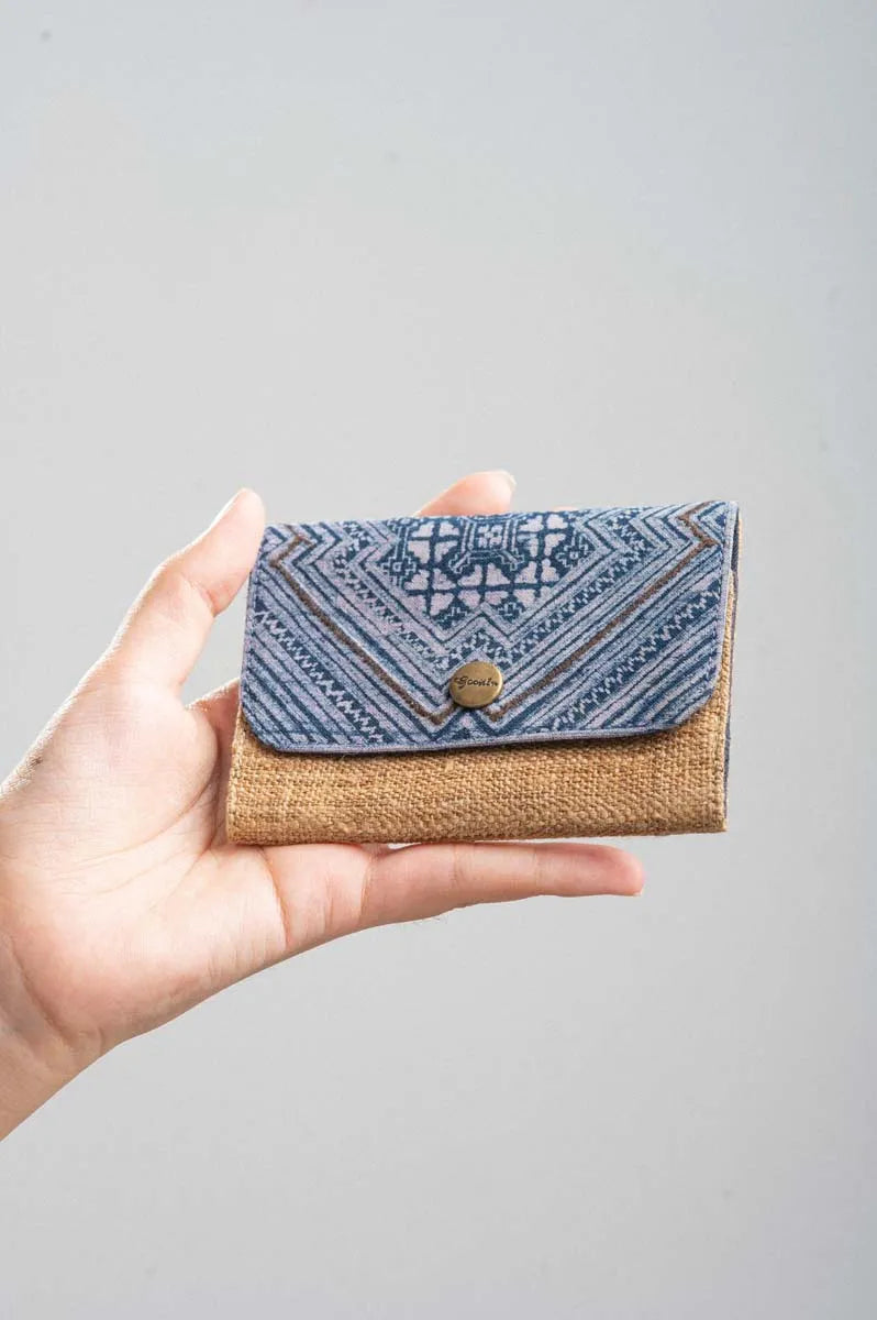 Vindigo handmade hemp cardholders on display in natural lighting