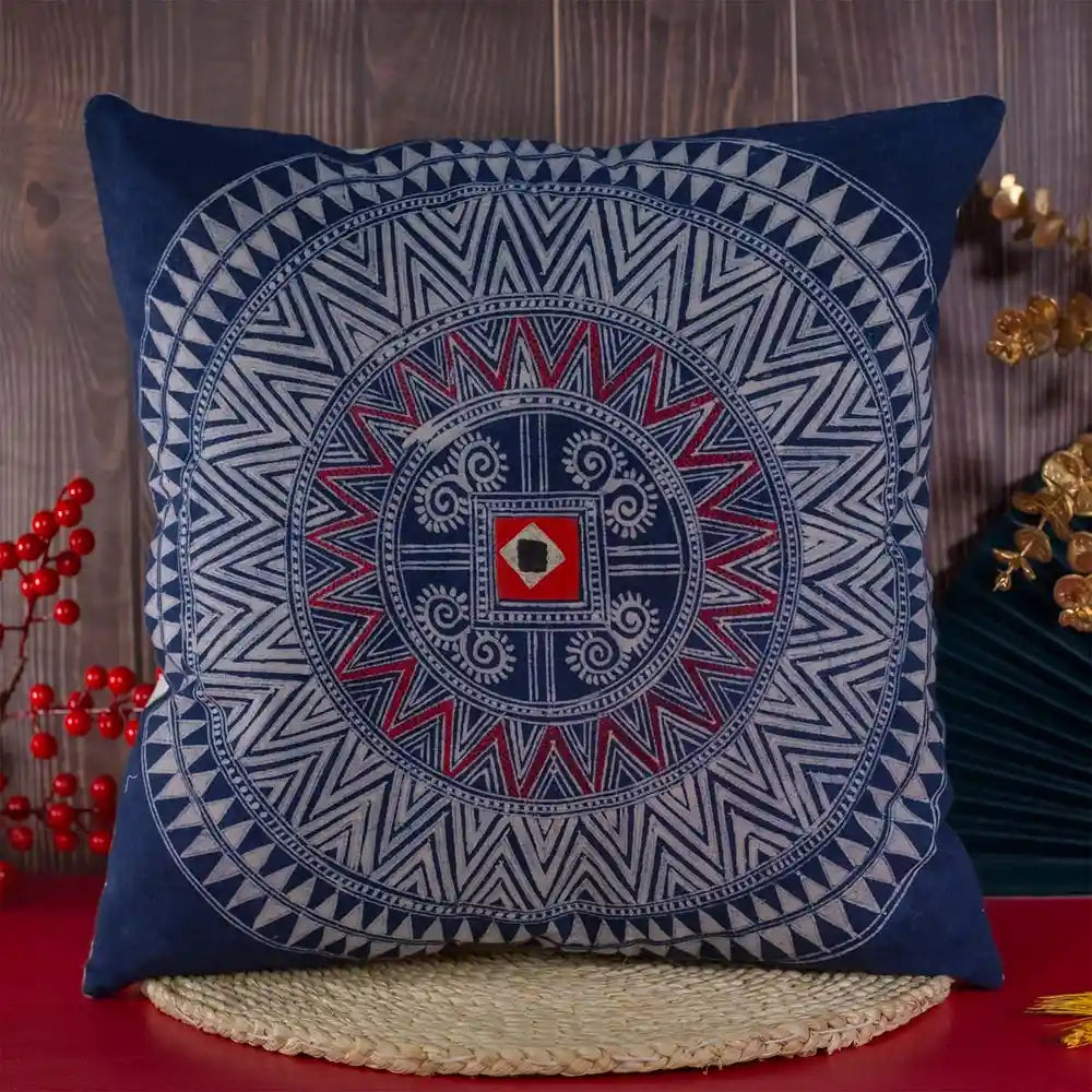 Vindigo indigo blue cotton batik cushion cover front view