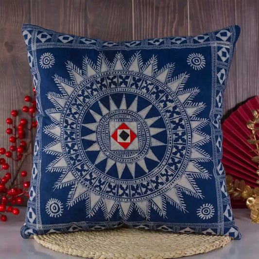 Vindigo blue cotton batik cushion cover front view