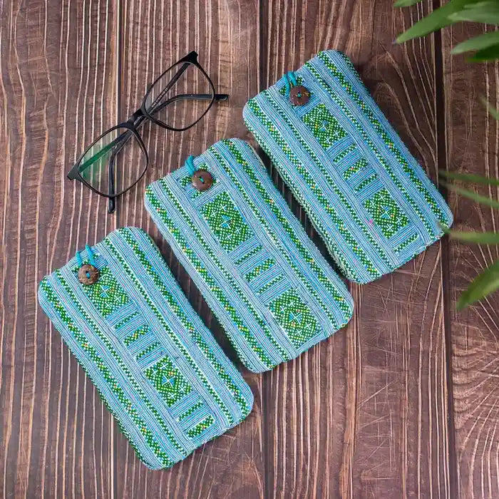 Vindigo green embroidered phone cases in group view