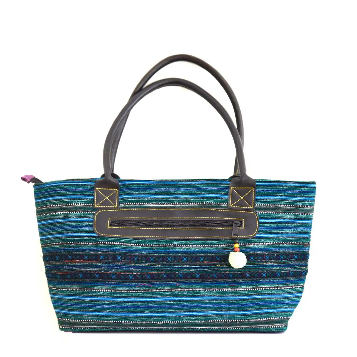 Back view of Vindigo blue purple hemp tribal tote bag