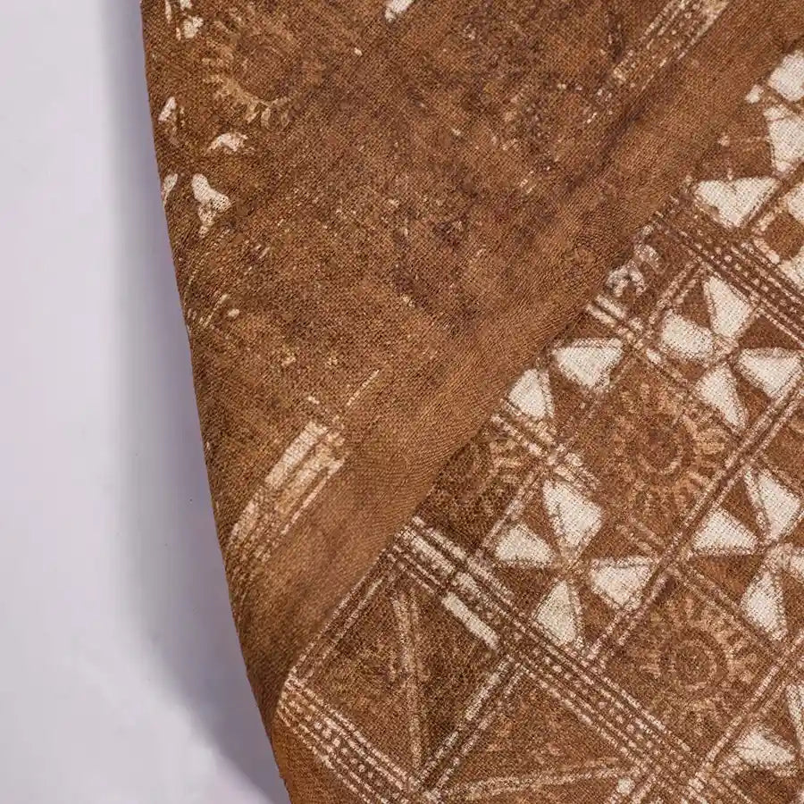 Vindigo brown ethnic geometric fabric roll folded angle view