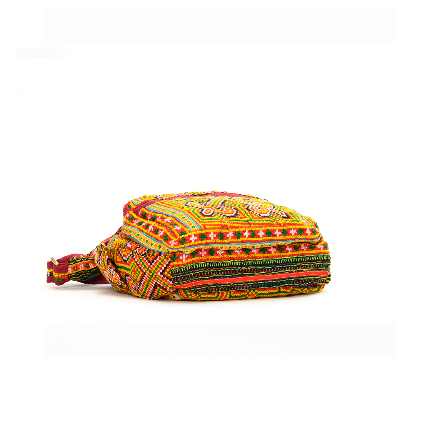 Boho-style linen, embroidery cross-body bag, H'mong tribal pattern in ORANGE