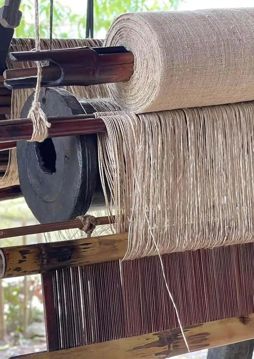 Vindigo red hemp fabric roll front view