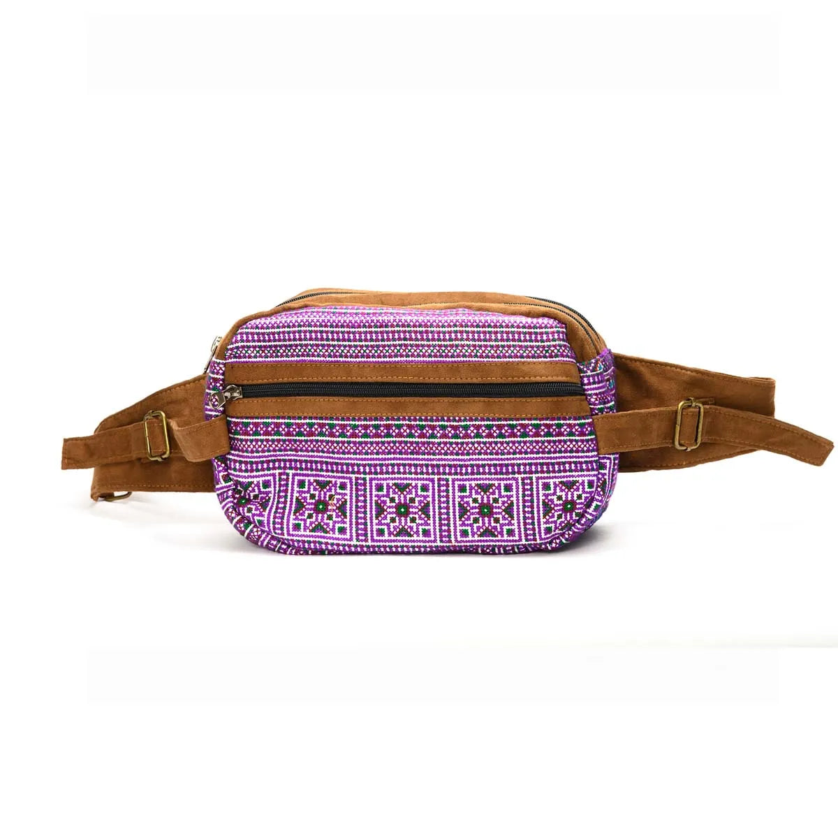 Vindigo waist bag with H’mong embroidery and faux leather front view
