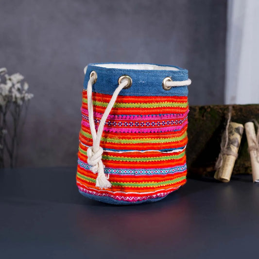 Vindigo orange embroidered canvas bucket bag side view