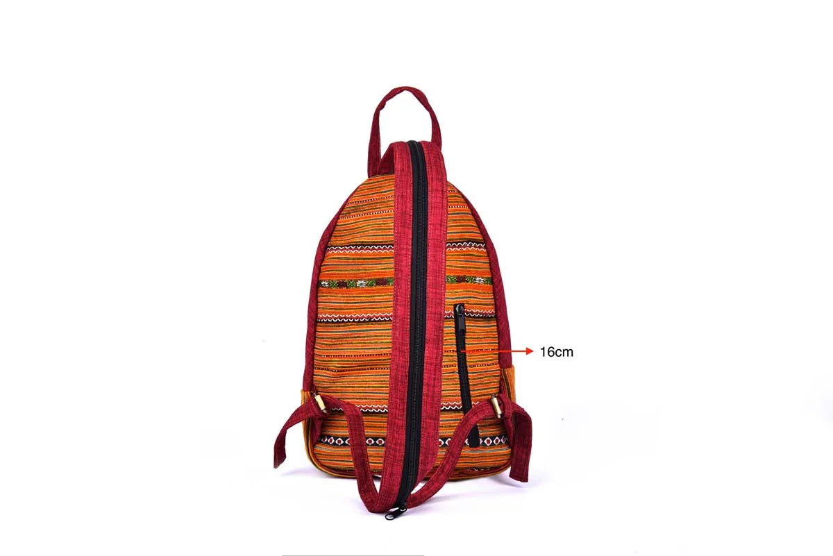 Vindigo red embroidered cotton backpack front view