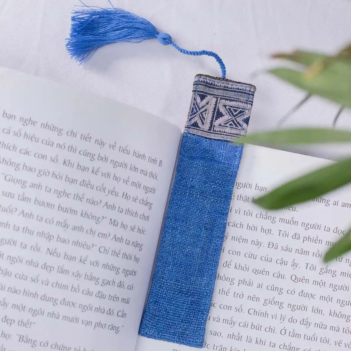 Vindigo blue hemp batik pattern bookmark front view