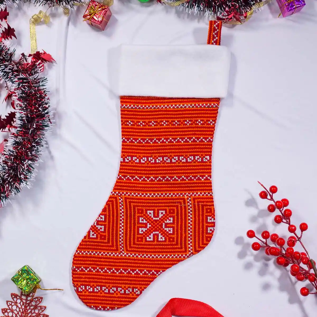 Vindigo red knit Christmas stocking front view
