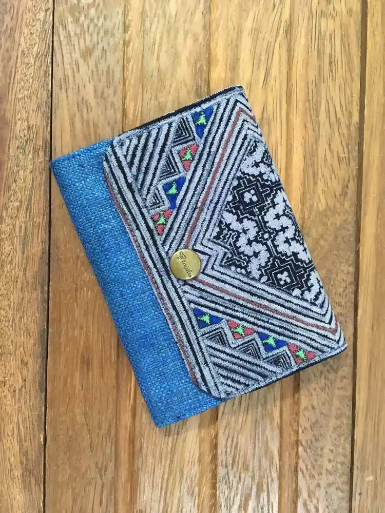 Vindigo indigo batik cardholder with triangular tribal flap detail