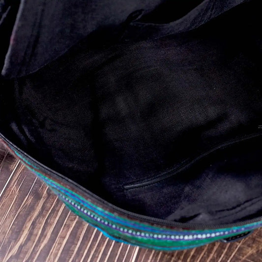 Vindigo embroidered backpack interior with black cotton lining