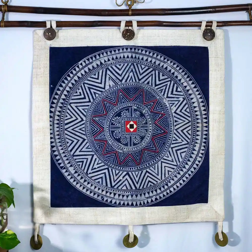 Vindigo indigo hemp batik tapestry front full view