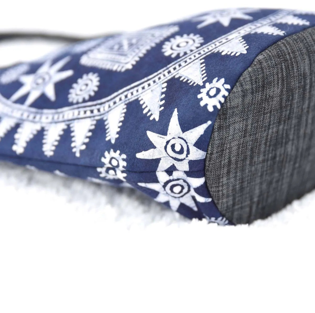 Vindigo indigo batik tote bag side and base view