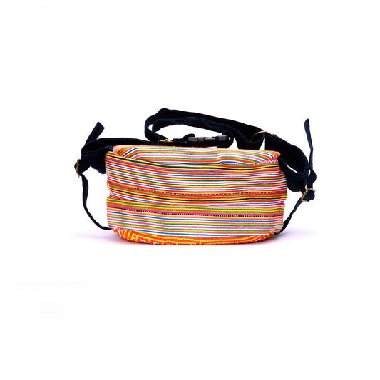 Vindigo H’mong embroidered waist bag with faux leather strap side view