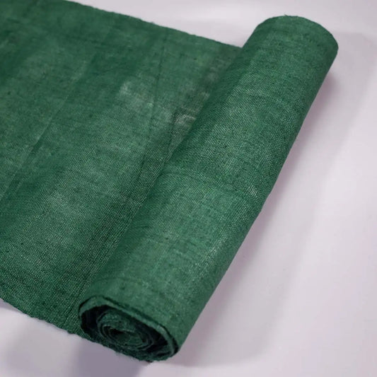 Vindigo green hemp fabric roll partially rolled view