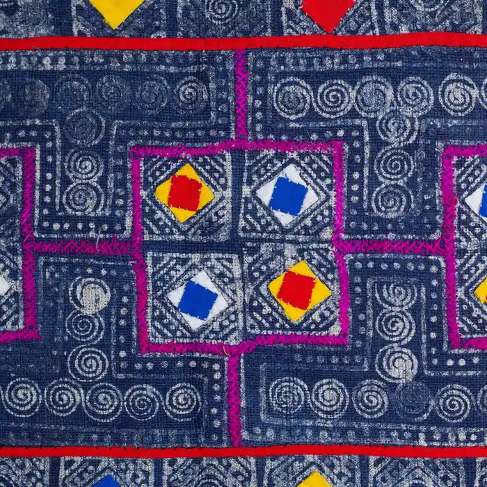 Vindigo indigo fabric roll close-up of embroidery pattern