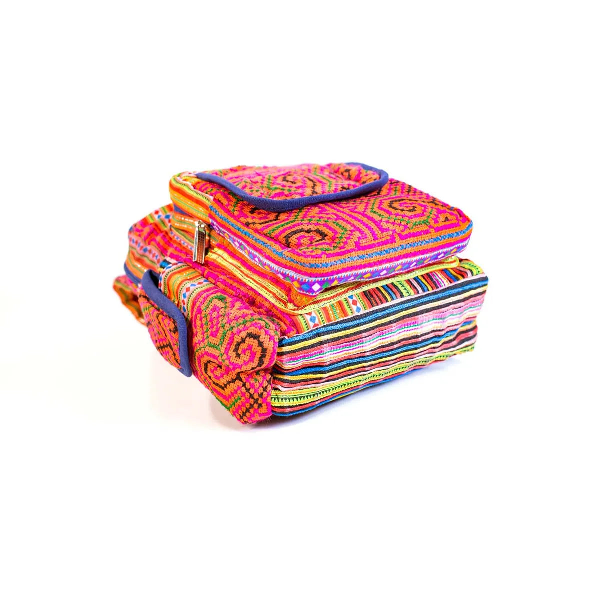 Vindigo pink tribal hemp sling bag folded side angle