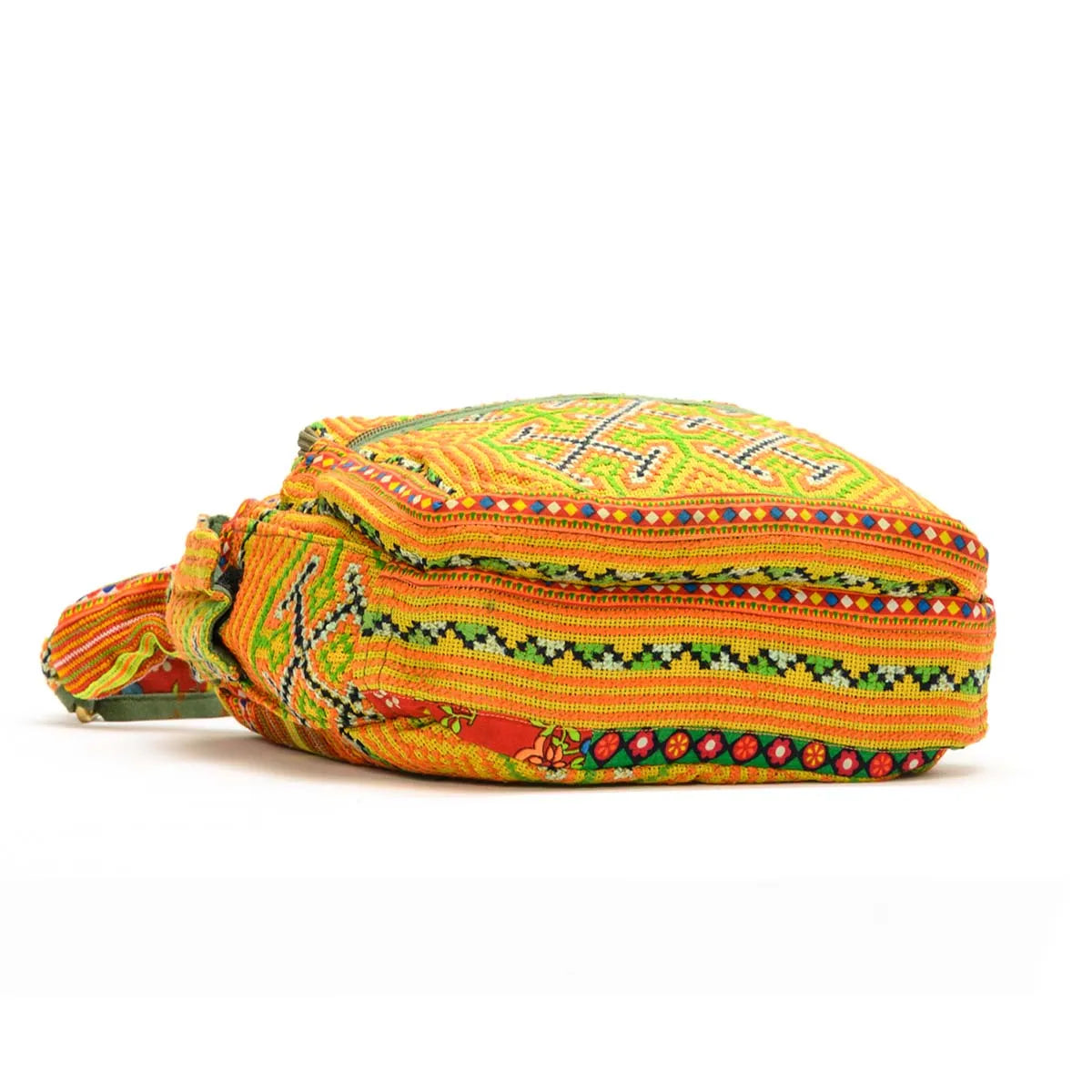 Vindigo crossbody bag orange linen embroidered side view