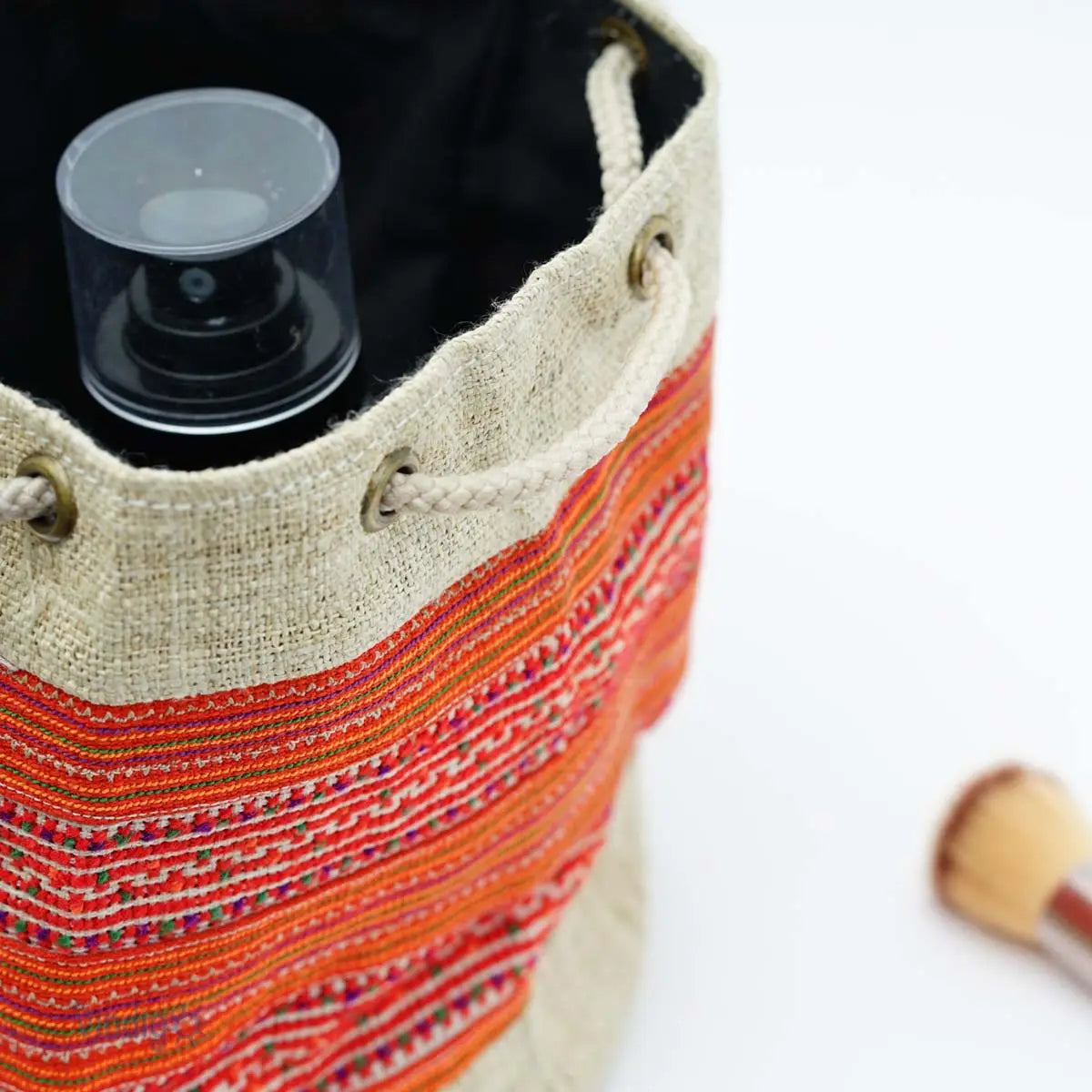 Vindigo tribal pouch top view showing drawstring and black lining